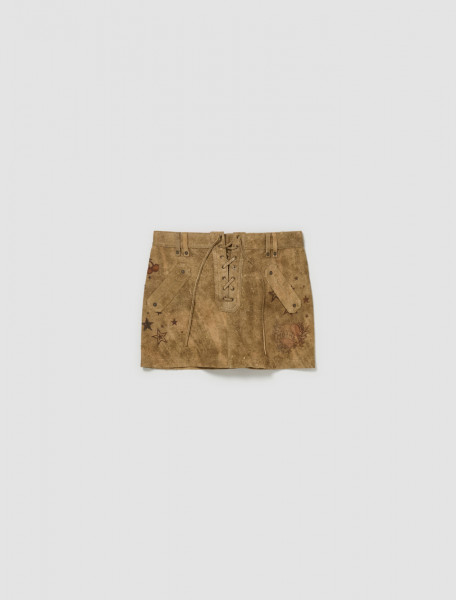 GUESS USA - Printed Suede Skirt in Grayson Tan - W4GD13L0R20