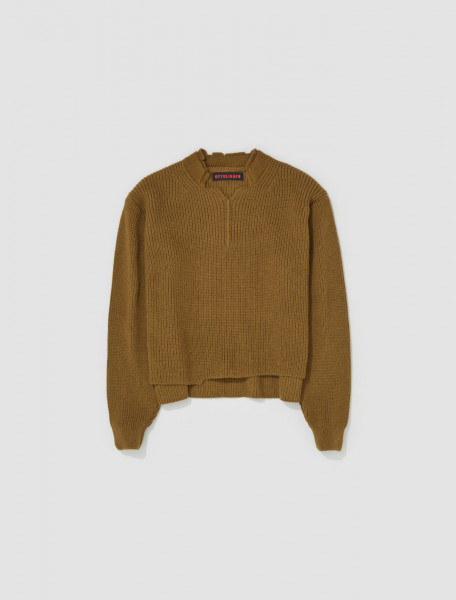 Ottolinger - Knit Open Collar Sweater in Olive - 706201
