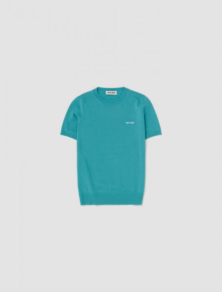 Miu Miu - Cashmere Short Sleeved Sweater in Turquoise - MML842_13S1_F0136