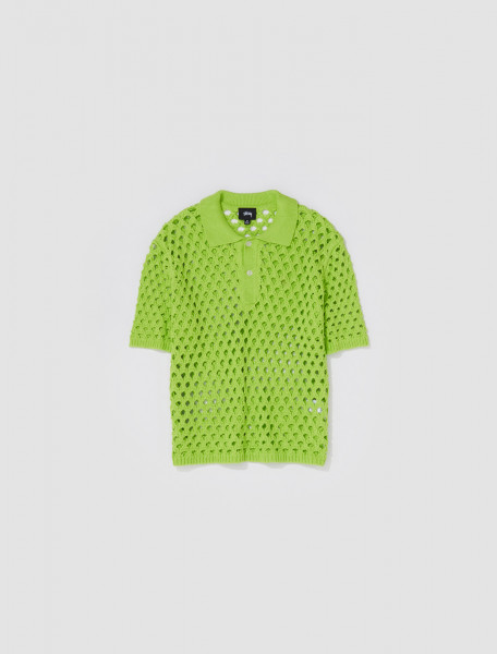 Stüssy - Big Mesh Polo Sweater in Lime - 117178