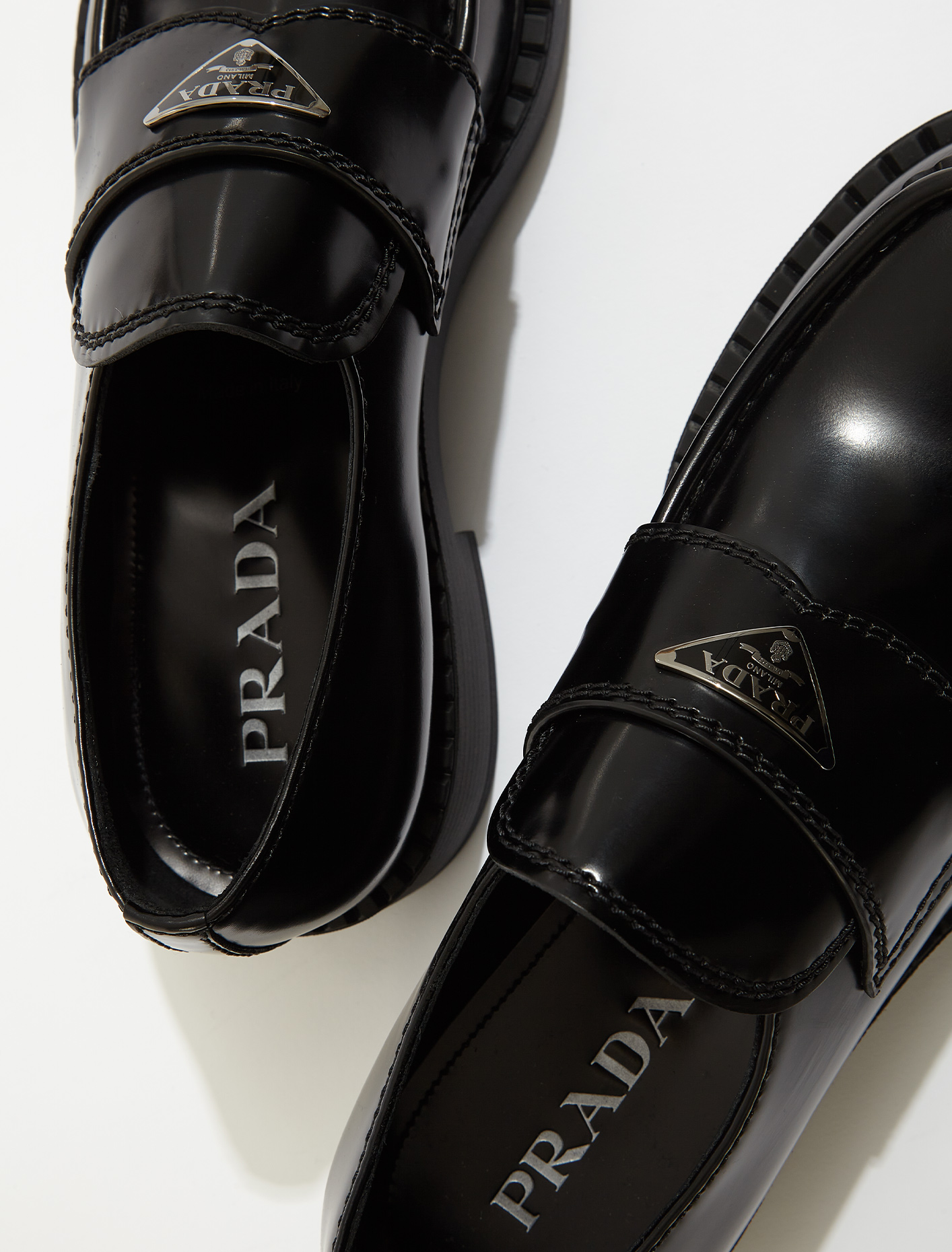 Prada Brushed Leather Loafers in Black | Voo Store Berlin | Worldwide Shipping