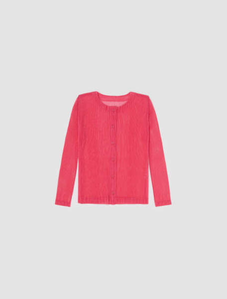 PLEATS PLEASE Issey Miyake - Pleated Cardigan in Plum Red - PP38FO362-27