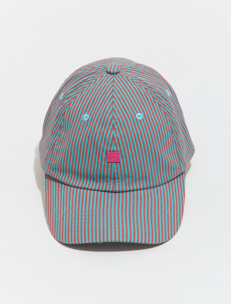 C40212 CSC FA UX HATS000113 ACNE STUDIOS STRIPED CAP IN TURQUOISE AND RED