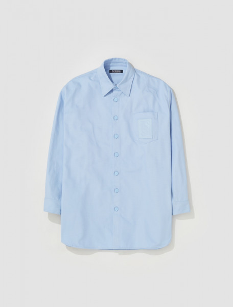 Raf Simons - Oversized Denim Shirt with Leather Patch in Light Blue - 231-M243-10080-0042
