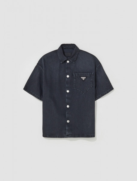 Prada - Denim Short-Sleeved Shirt in Black - GEC067_12K8_F0557