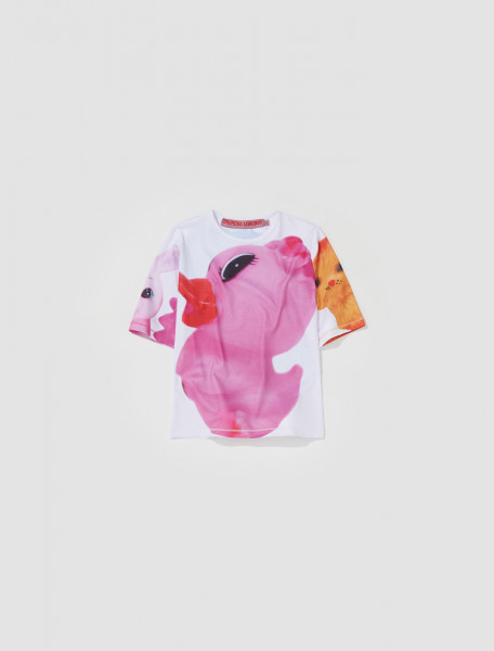 Chopova Lowena - Pink Ducky Fitted Jersey Top in White and Pink - 2141