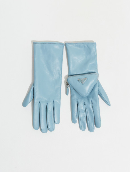 1GG141_2DWZ_F0012 PRADA NAPPA LEATHER GLOVES WITH POUCH IN SKY BLUE
