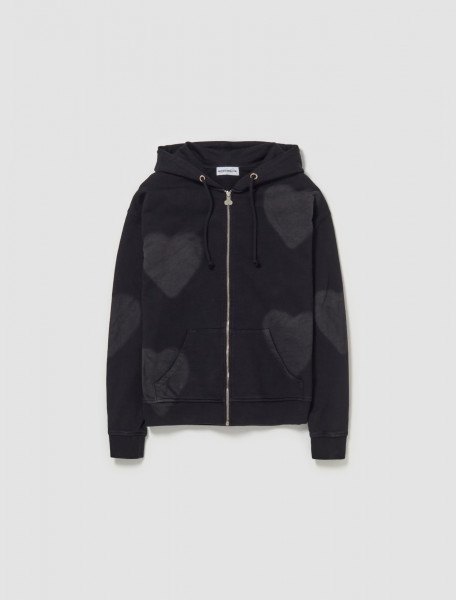 Carne Bollente - Heart Impact Zip-Up Hoodie in Washed Black - SS24ZS0101