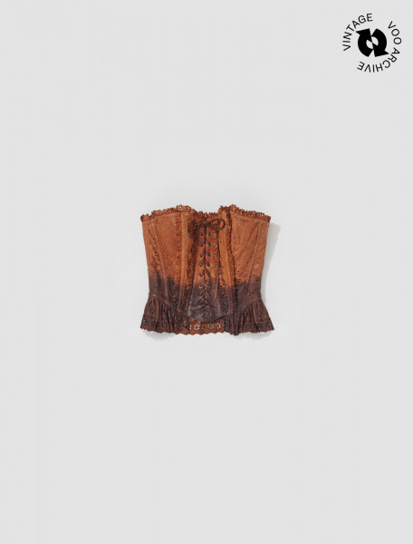 DOLCE GABBANA   LEATHER LACE BUSTIER IN BROWN   VOOARCHIVE028