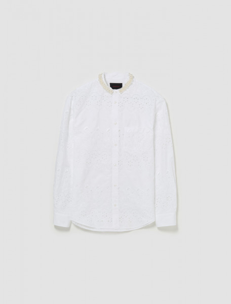 Simone Rocha - Beaded Grandad Shirt in White & Pearl - 5218B_1061