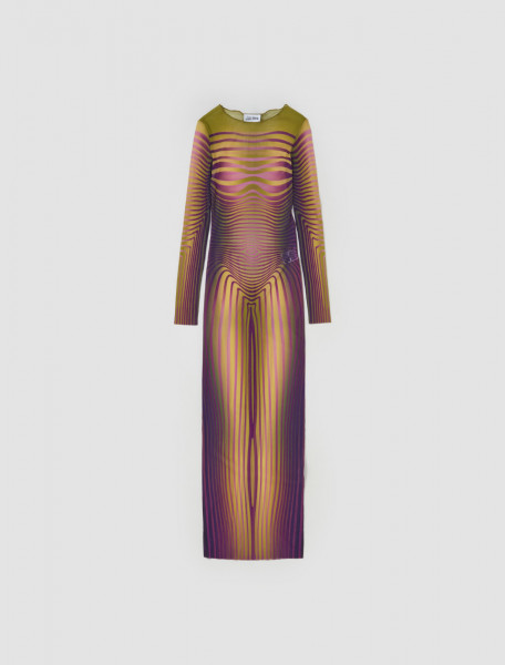 Jean Paul Gaultier - Morphing Stripes Long Dress in Green & Purple - 23 12-F-RO046-T523-4027