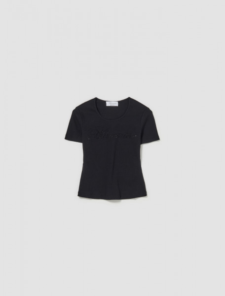 Blumarine - Rib Knit Crystal T-Shirt in Black - 4T028A-N0990