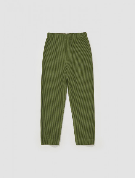 HOMME PLISSÉ Issey Miyake - Pleated Slim Fit Trousers in Olive Green - HP36JF113-64
