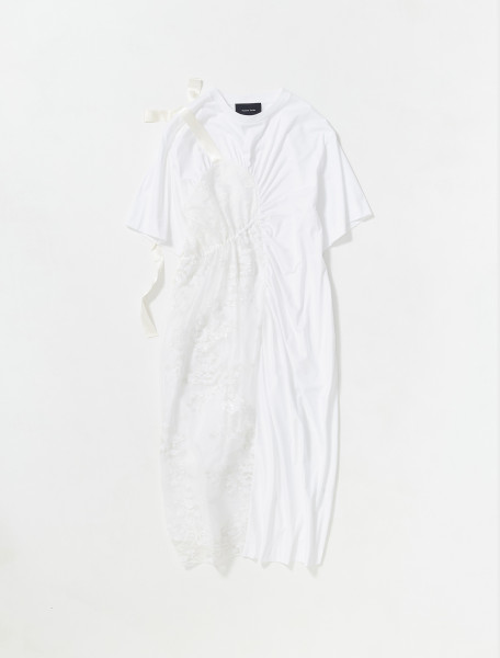 SIMONE ROCHA   SHORT SLEEVE GATHERED PATCHWORK DRESS IN WHITE   TS332 0491
