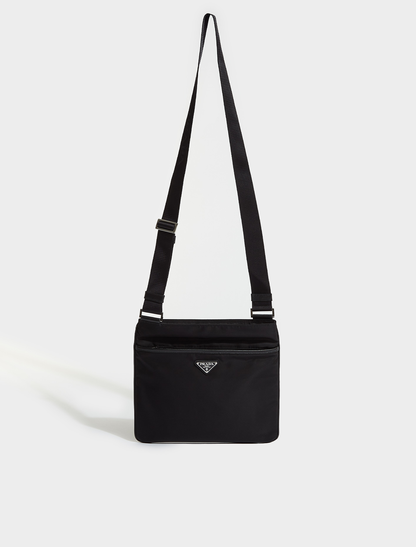 Re-Nylon and Saffiano Leather Bag with Strap in Black