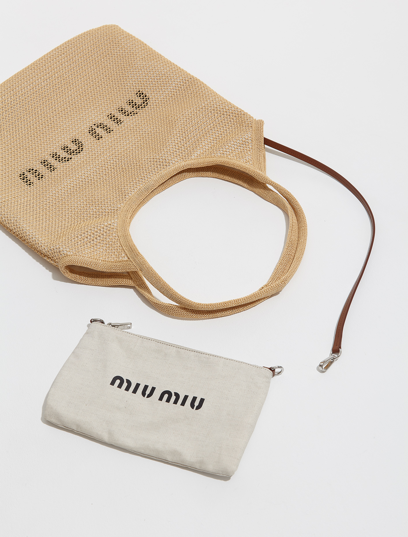 Miu Miu Raffia and Linen Tote Bag in Natural | Voo Store Berlin ...