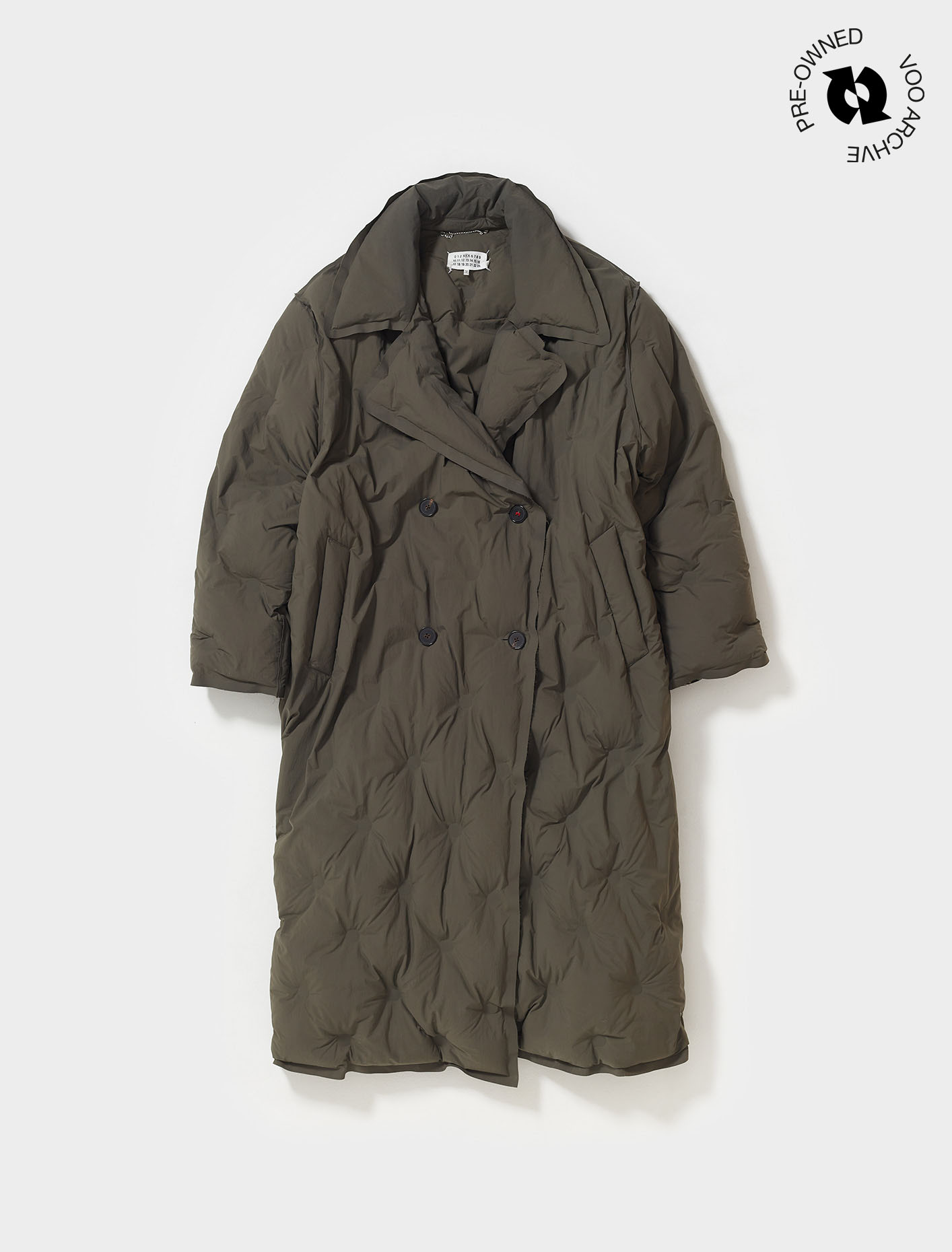 Double-Breasted Quilted Coat in Khaki