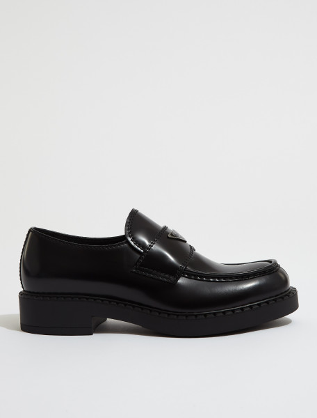 2DE127_055_F0002 PRADA Brushed Leather Loafers in Black