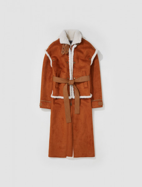 Y PROJECT   SNAP PANEL SHEARLING COAT IN RUST   COAT53 S23