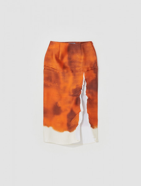 Prada - Printed Satin Midi Skirt with Slit in Orange - P168V_125C_F0049