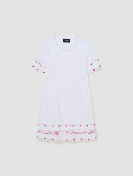 Simone Rocha - Beaded A-Line T-Shirt Dress with Trim in White - 7259B_0553
