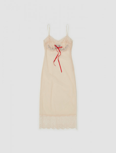 Simone Rocha - Sheer Slip Dress with Bow Detail and Emblem in Nude - 7222B 0069